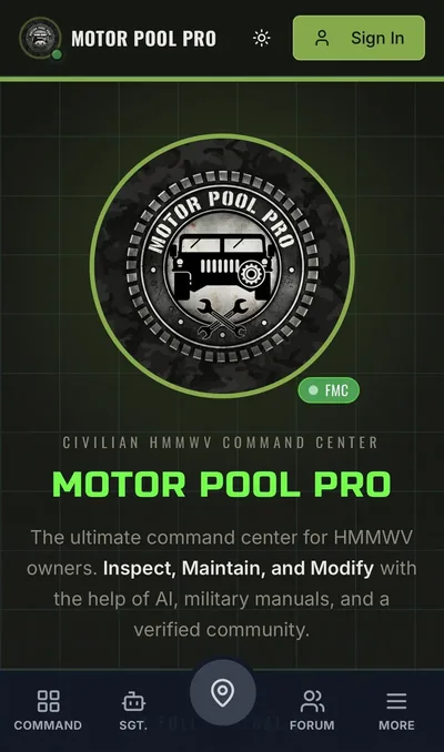 Motor Pool Pro app for civilian Humvee owners